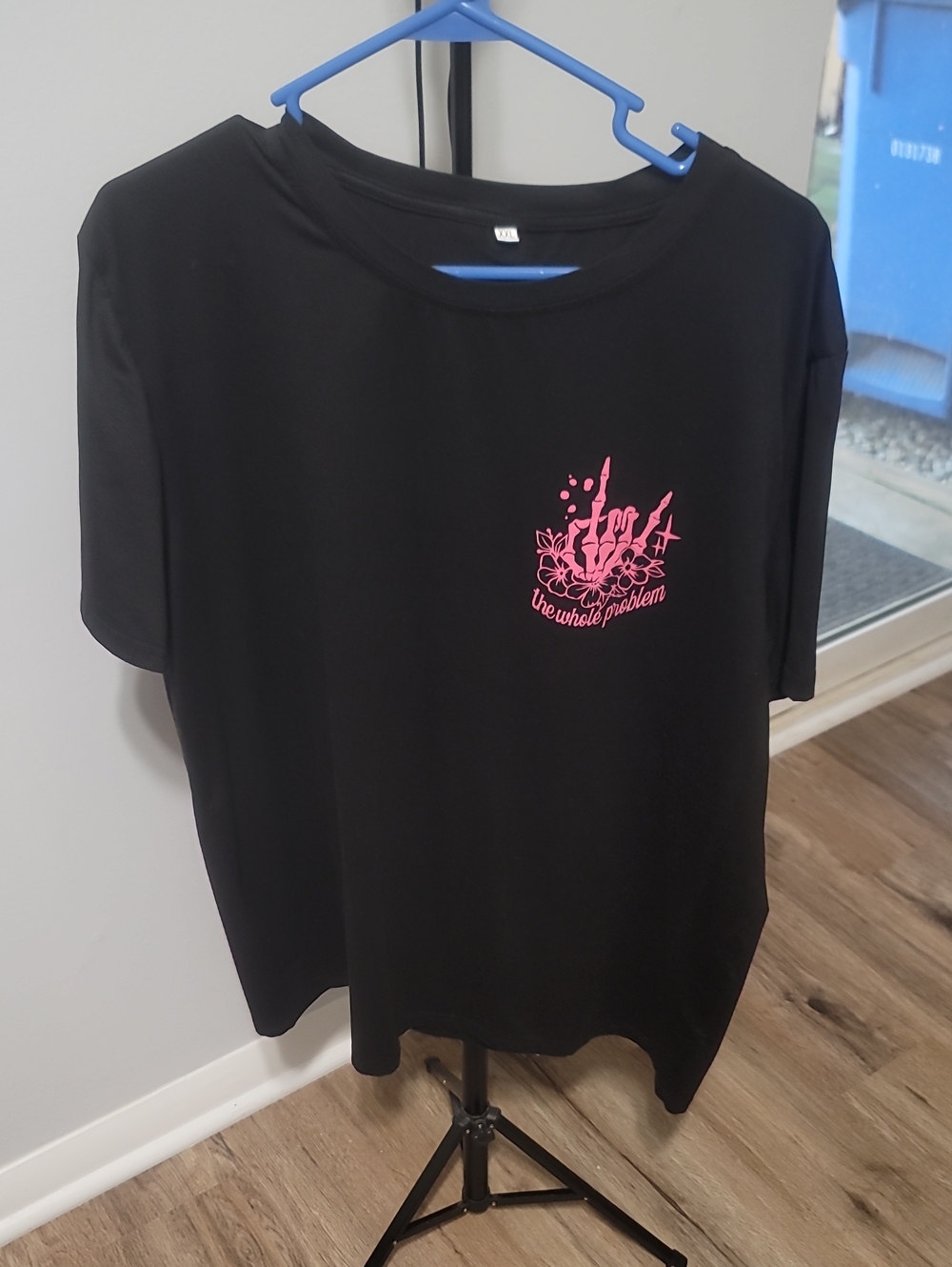 Black Graphic Tee with Pink Accent